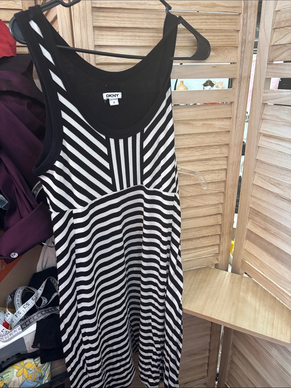 DKNY Black and White Striped Tank Midi Dress Medium